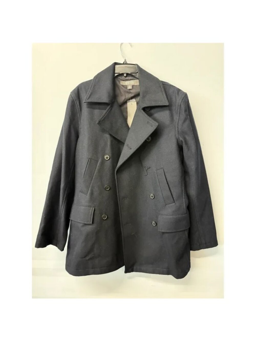 Kenneth Cole Reaction Mens Double-Breasted Peacoat Black Large Wool Blend New Wi